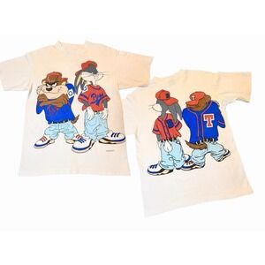 Rare Vintage 90s Looney Tunes Taz‎ Bugs Bunny Single Stitch USA Tee L